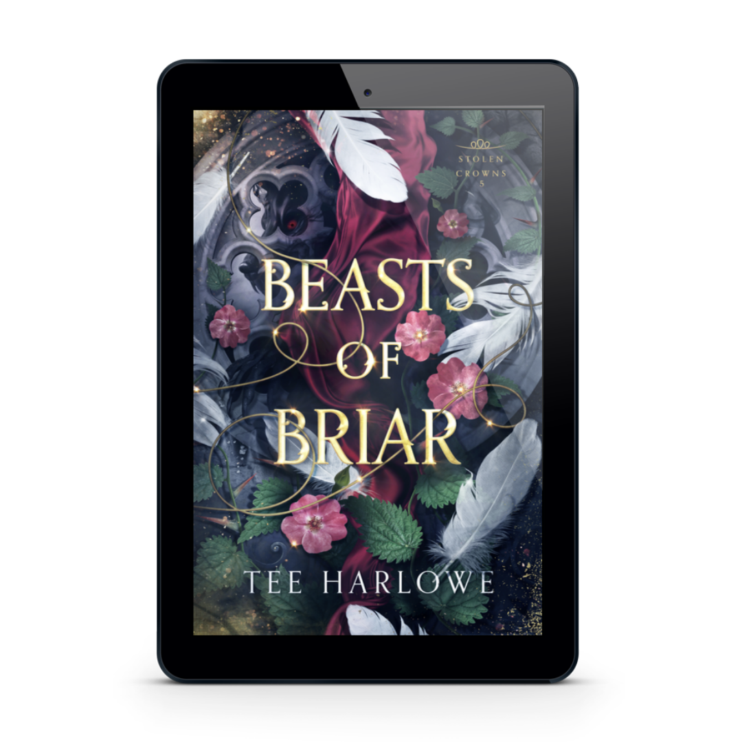 E-reader displaying the cover of 'Beasts of Briar' by Tee Harlowe on a white background