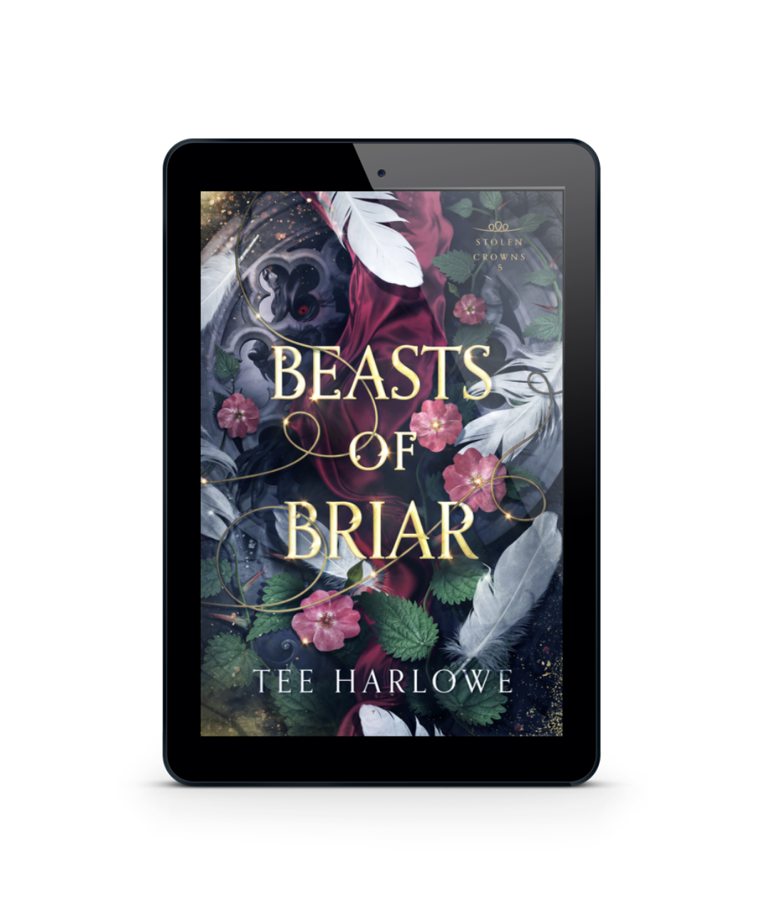 E-reader displaying the cover of 'Beasts of Briar' by Tee Harlowe on a white background
