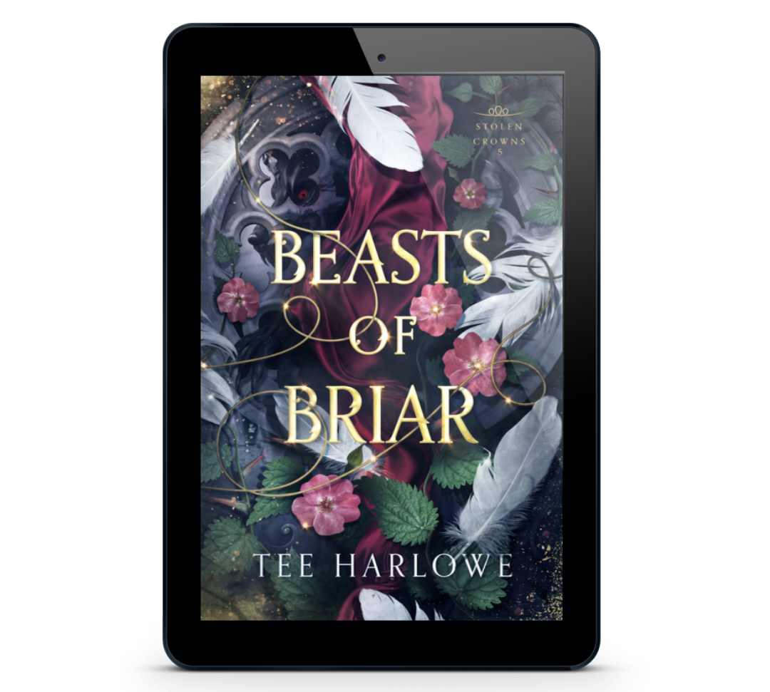 E-reader displaying the cover of 'Beasts of Briar' by Tee Harlowe on a white background