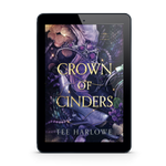 E-reader displaying the cover of 'Crown of Cinders' by Tee Harlowe on a white background