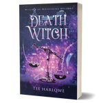Book cover of 'Death Witch' by Tee Harlowe with a purple and blue color scheme.