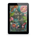 Tablet displaying the book cover of 'Magic & Matchmaking' by Tee Harlowe on a white background