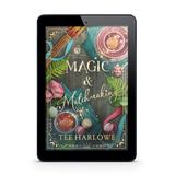 Tablet displaying the book cover of 'Magic & Matchmaking' by Tee Harlowe on a white background