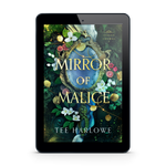 E-reader displaying the book cover of 'Mirror of Malice' by Tee Harlowe on a white background