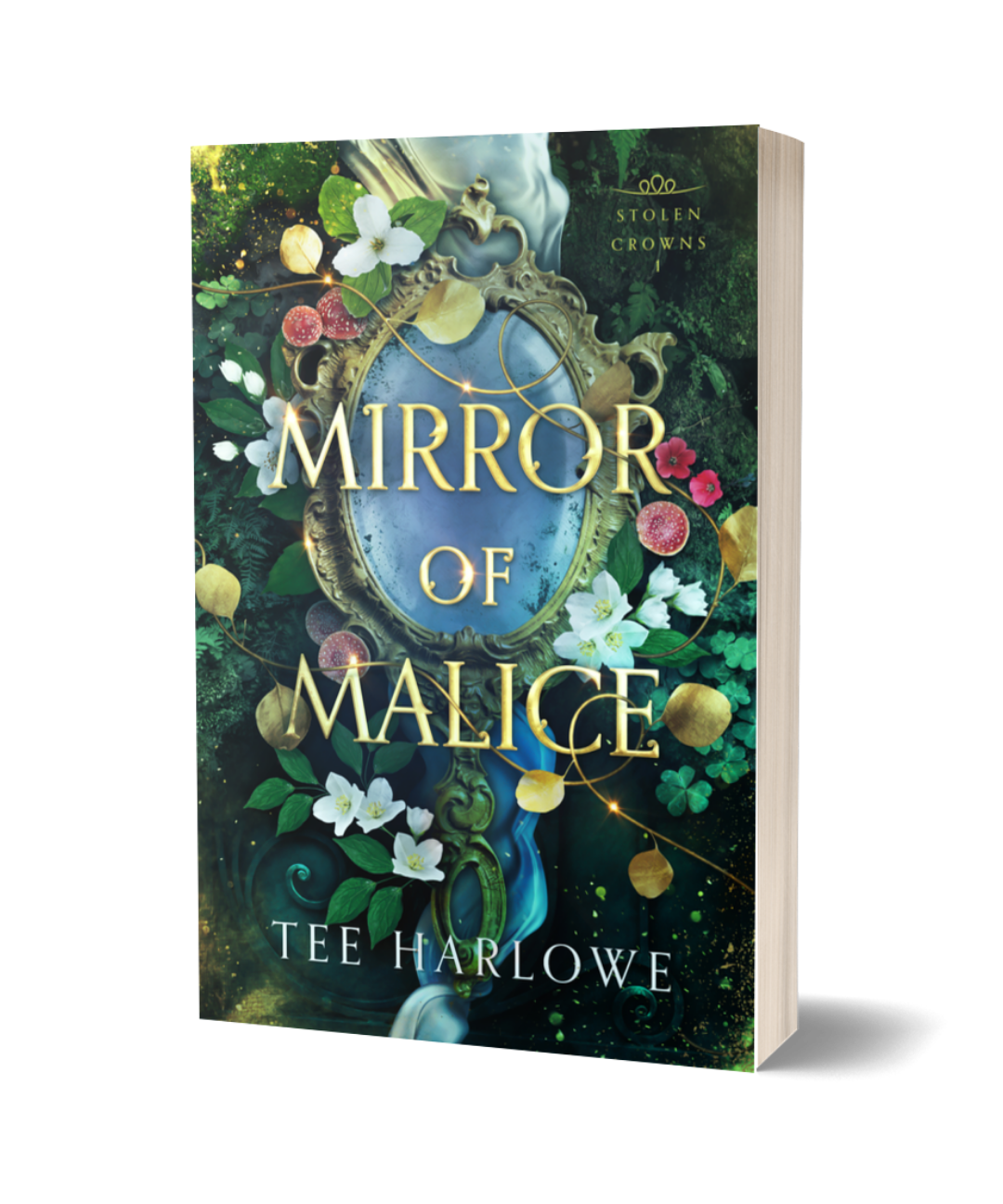 Book cover of 'Mirror of Malice' by Tee Harlowe with decorative elements and floral design.
