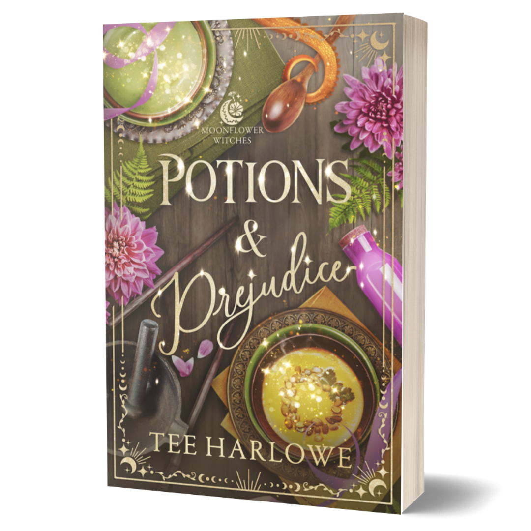 Book cover of 'Potions & Prejudice' by Rae Harae on a white background