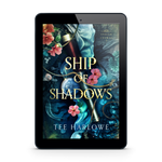 E-reader displaying the book cover of 'Ship of Shadows' by Tee Harlowe on a white background