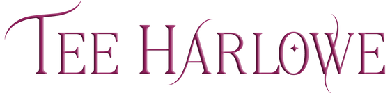 Logo of Tee Harlowe with a decorative font in pink on a white background