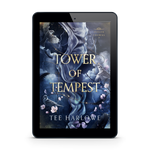 E-reader displaying the book cover of 'Tower of Tempest' by Tee Harlowe on a white background