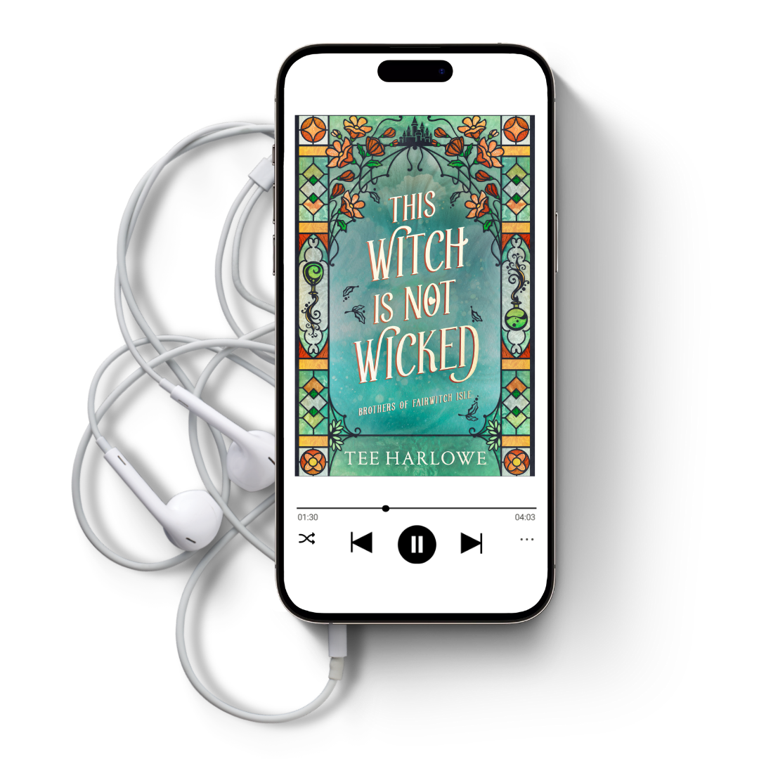 Phone displaying a book cover with headphones on a white background