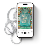 Phone displaying a book cover with headphones on a white background