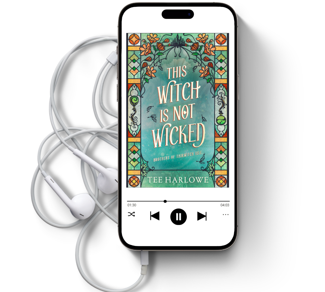 Phone displaying a book cover with headphones on a white background