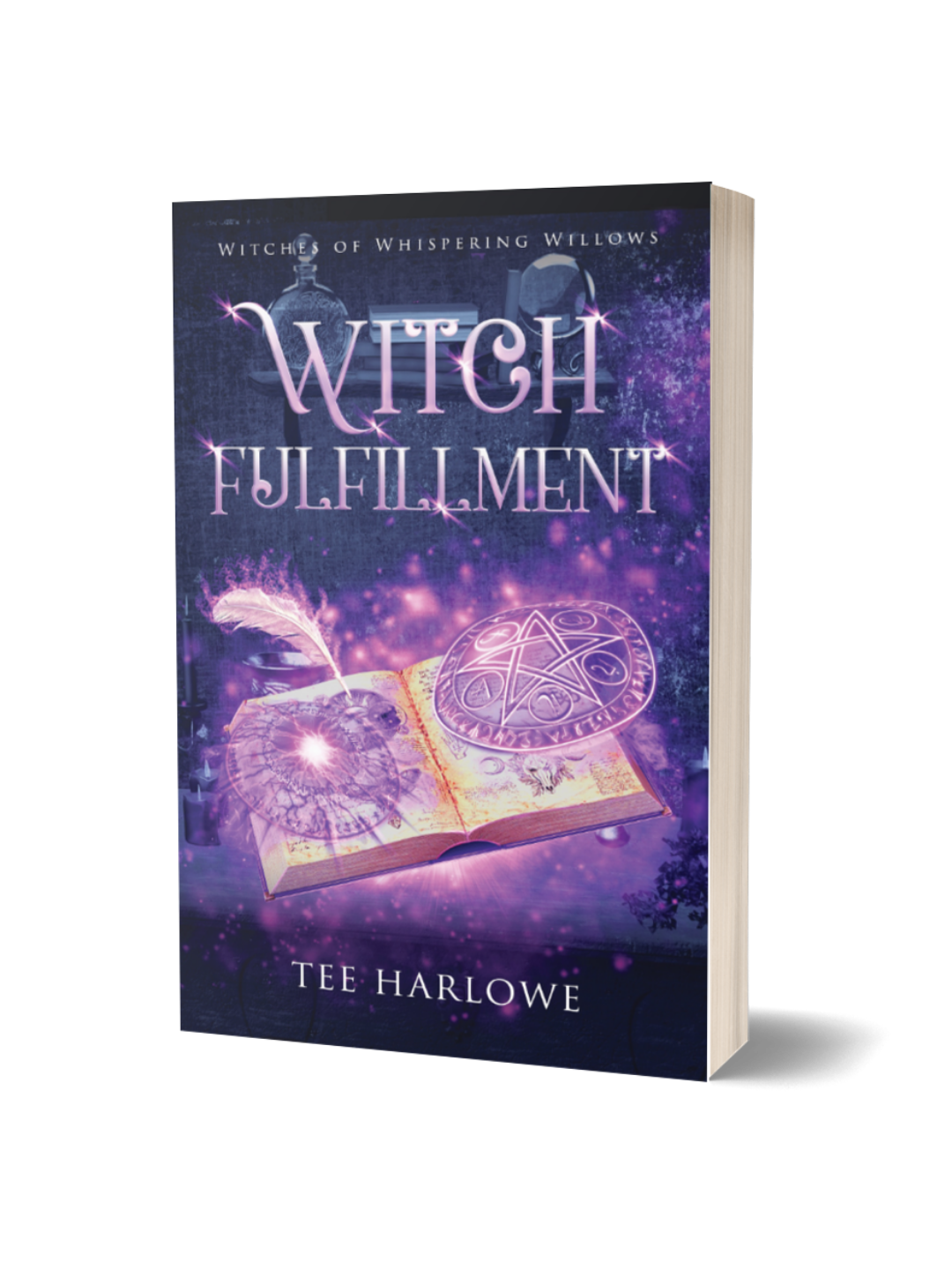 Book cover of 'Witch Fulfillment' by Tee Harlowe with a purple and blue color scheme.