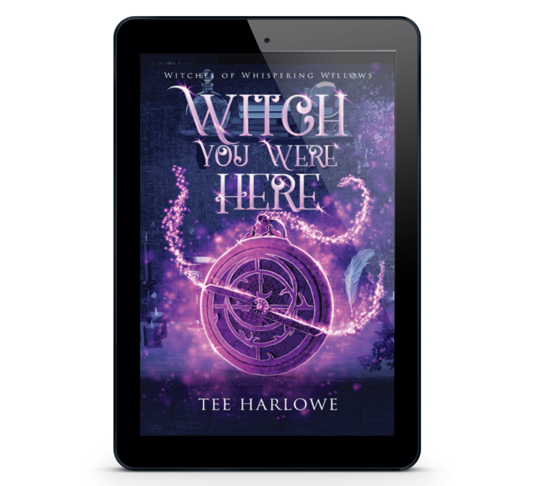 Ebook cover of 'Witch You Were Here' by Tee Harlowe on a tablet screen.